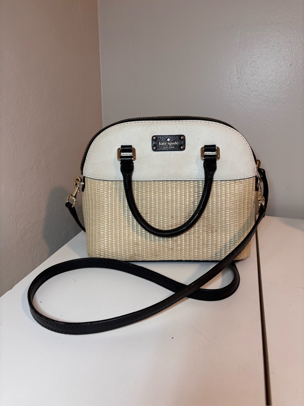 Kate Spade Grove Street Straw Mini Carli Crossbody Handbag